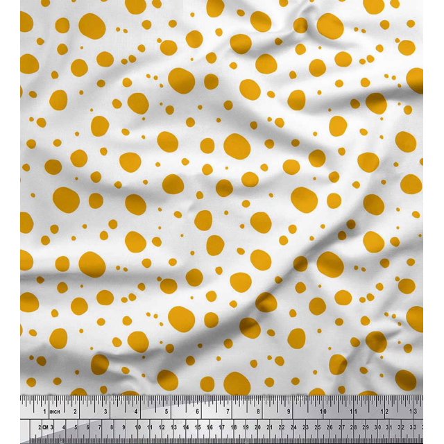 Soimoi Gold Poly Georgette Fabric Dots Dots Print Fabric by the Yard 52 Inch Wide
