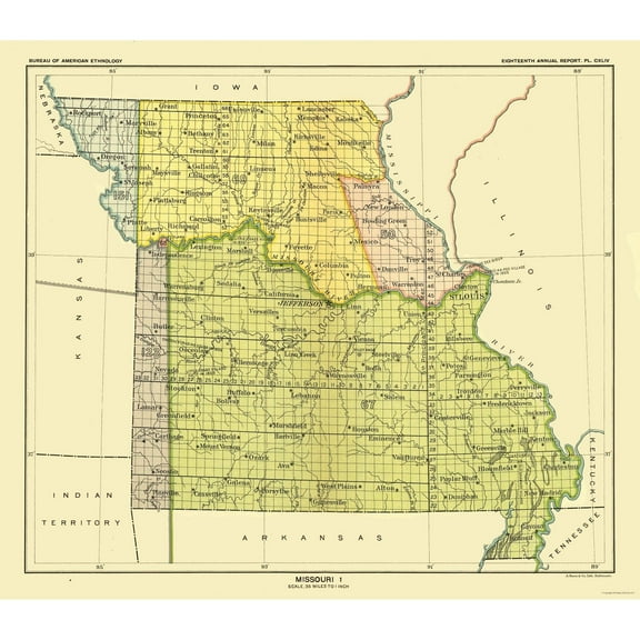Historic State Map - Missouri - Hoen 1896 - Vintage Wall Art