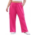 thumbnail image 2 of Cueply Women's Plus Size Wide Leg Cargo Sweatpants High Waisted Drawstring Lounge Pants with Pockets, 2 of 7