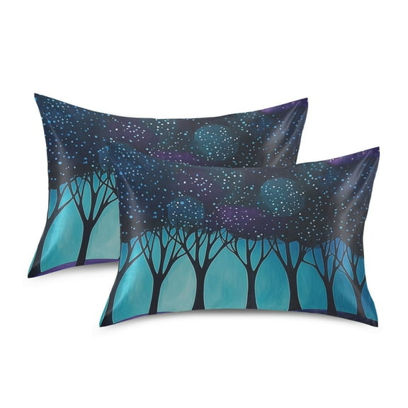 Yayeee Pillowcase Standard Size Set of 2 Satin Wrinkle Resistant Pillow Case, Purple Moonlight Forest