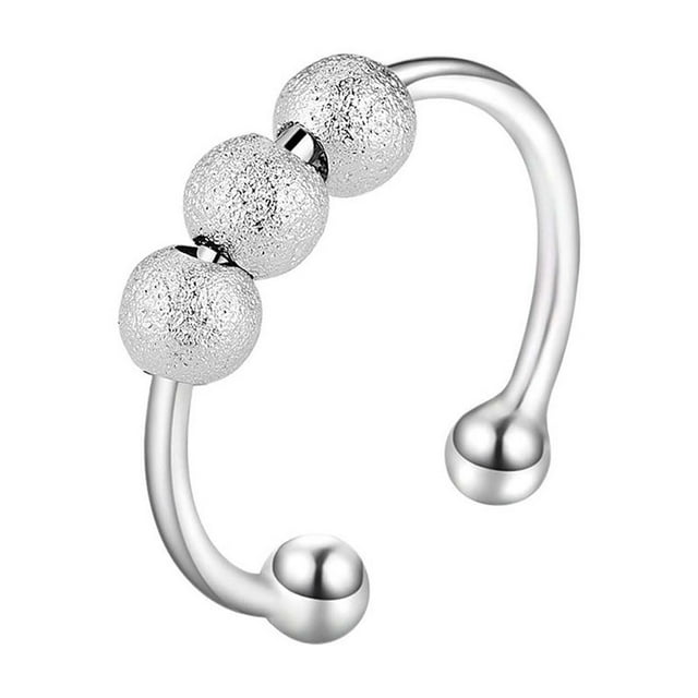 Anxiety Rings for Men Women Open Finger Rings with Beads Stress Reliever Rings for Anxiety Stress Relieving Jewellery
