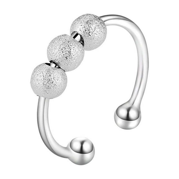 Adjustable Spinning Anxiety Ring for Stress Relief, Fidget Finger Ring with Movable Beads for Adults, Unisex Electroplated Anti-Worry Jewellery(A)