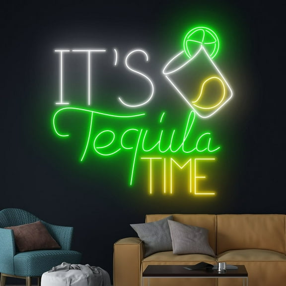 Handmadetneonsign It's Tequila Time Neon Sign, Tequila Neon Light, Tequila Led Light, Wine Bar Sign