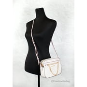 Michael Kors Adult Saffiano Leather Chain Zip Crossbody Handbag, Vanilla/Powder Blush