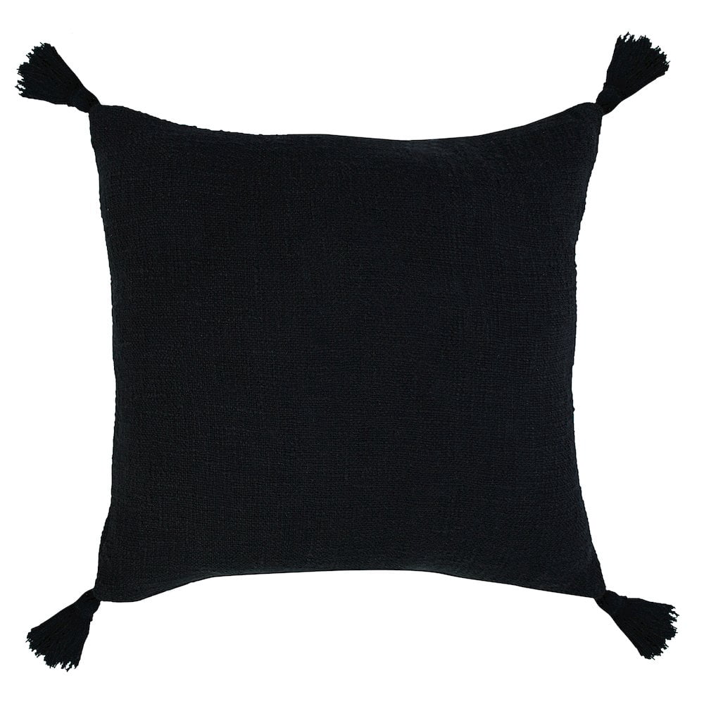 LR Home Ox Bay Hand-Woven Black Solid All-Natural Cotton Pillow Cover