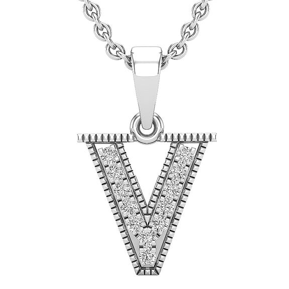 Dazzlingrock Collection 0.10 Carat (ctw) Round Diamond Fancy Letter 'V' Initial Pendant 1/10 CT, 14K White Gold