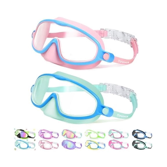 2 Pcs Kids-Swim-Goggles with Nose Cover, Swimming Diving Mask Wide View Anti Fog UV Anti Shattered Lens for Kids 3-6