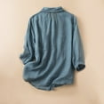 thumbnail image 4 of ICHUANYI Womens Cotton and Linen Solid Shirts Button Down Lapel Long Sleeve Blouses Fall V Neck Casual Loose Tops, 4 of 4