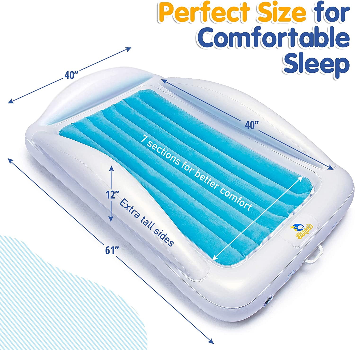 Sleepah Inflatable Toddler Travel Bed Inflatable & Portable Air Mattress Blow up Bed Bed Rails Twin