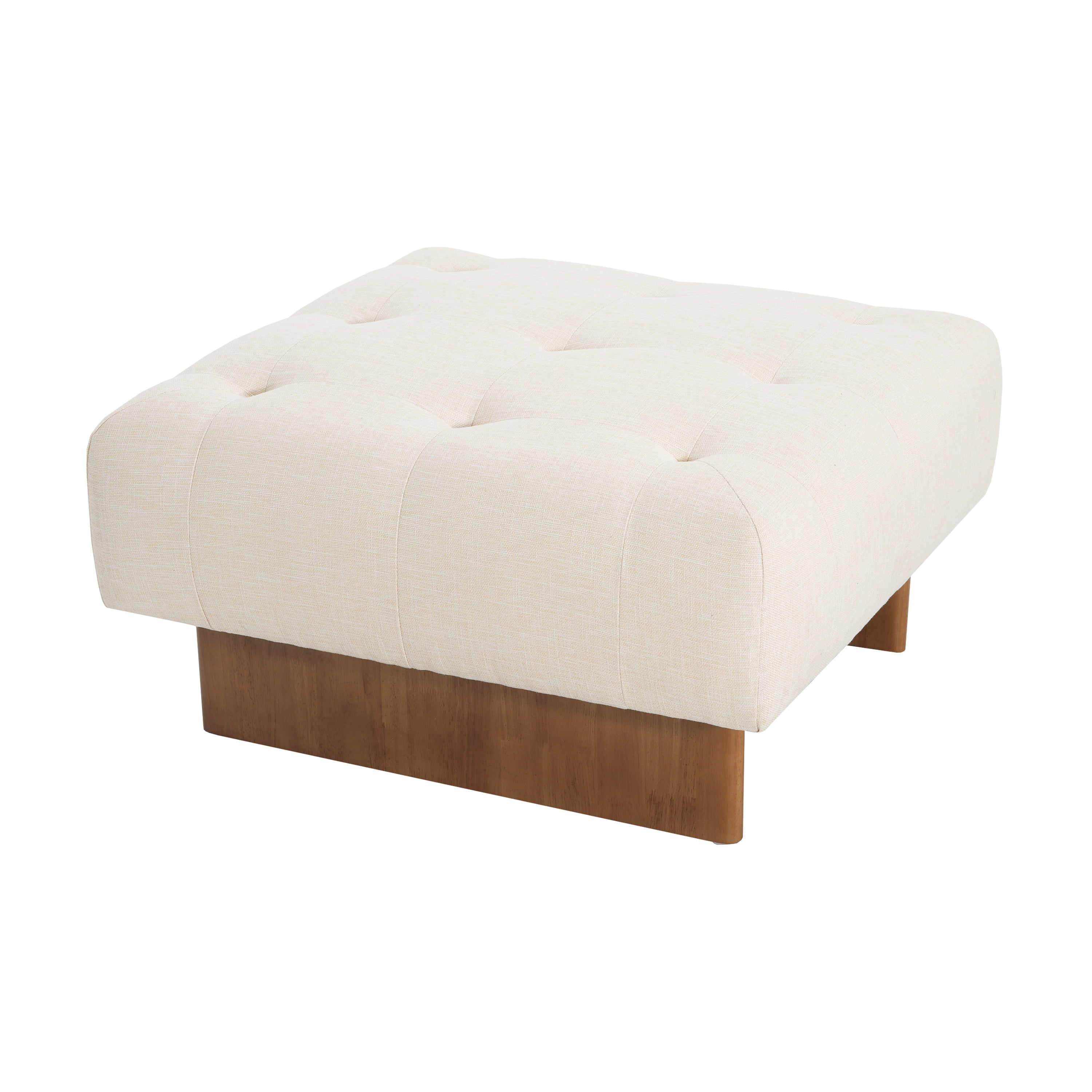 Euroco 31.5" Large Square Upholstered Tufted Linen Ottoman, Modern Accent Foot Stool Ottoman Coffee Table with Solid Wood Legs for Living Room, Beige