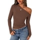 thumbnail image 1 of Camisa PRETTYGARDEN Mujer Manga Larga Marrón con Hombros Descubiertos, 1 of 9