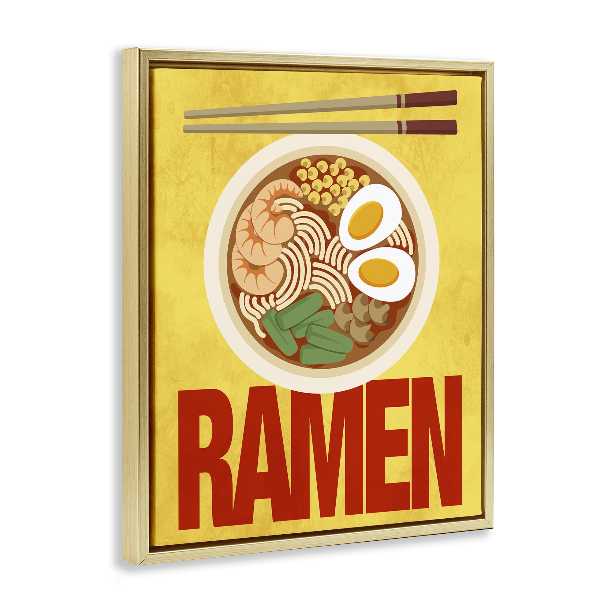 Stupell Industries Bright Ramen & Chopsticks Gold Framed Floater Canvas Wall Art, design by Marcus Prime