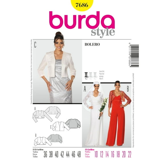 Burda Style Sewing Pattern 7686 - Bolero, Size: A (10-22)