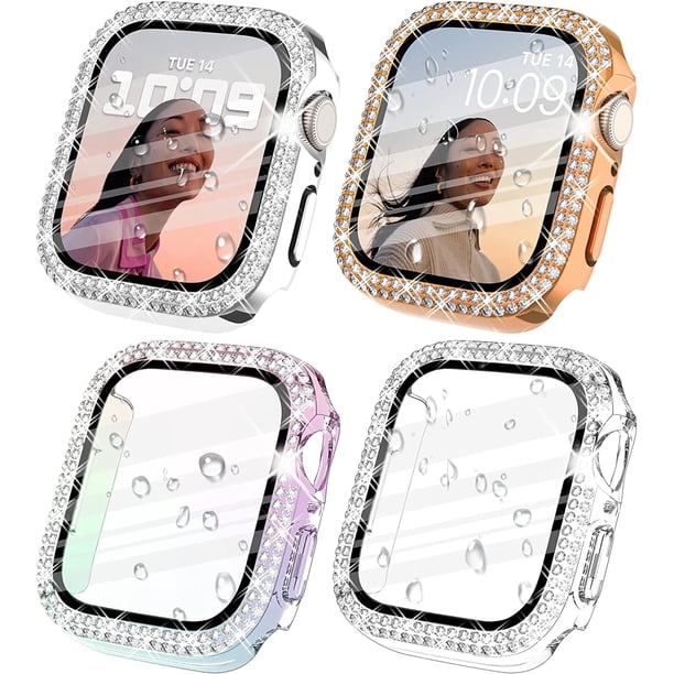 4 Pack Compatible with Apple Watch 38mm Case Cover with Screen Protector,Crystal Bling Case Diamond Protective Face Cover Rhinestone Covers Bumper for iWatch Series 7 6 5 4 3 2 1 SE Girl