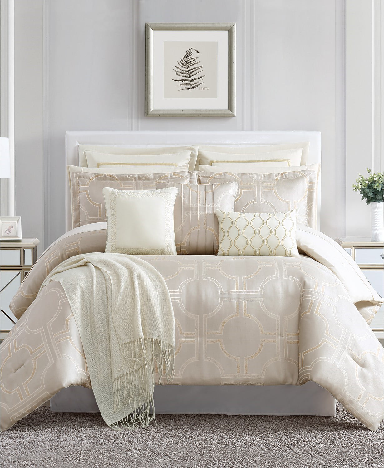 Saybrook 14 Piece Jacquard Design Bedding Comforter Set, Silver, Size ...