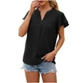 thumbnail image 4 of Mittory Womens Blouse V Neck Ruffle Sleeve Flowy Shirts Dressy Casual Summer Tops Business Work Elegant Comfy Satin Tees, 4 of 5