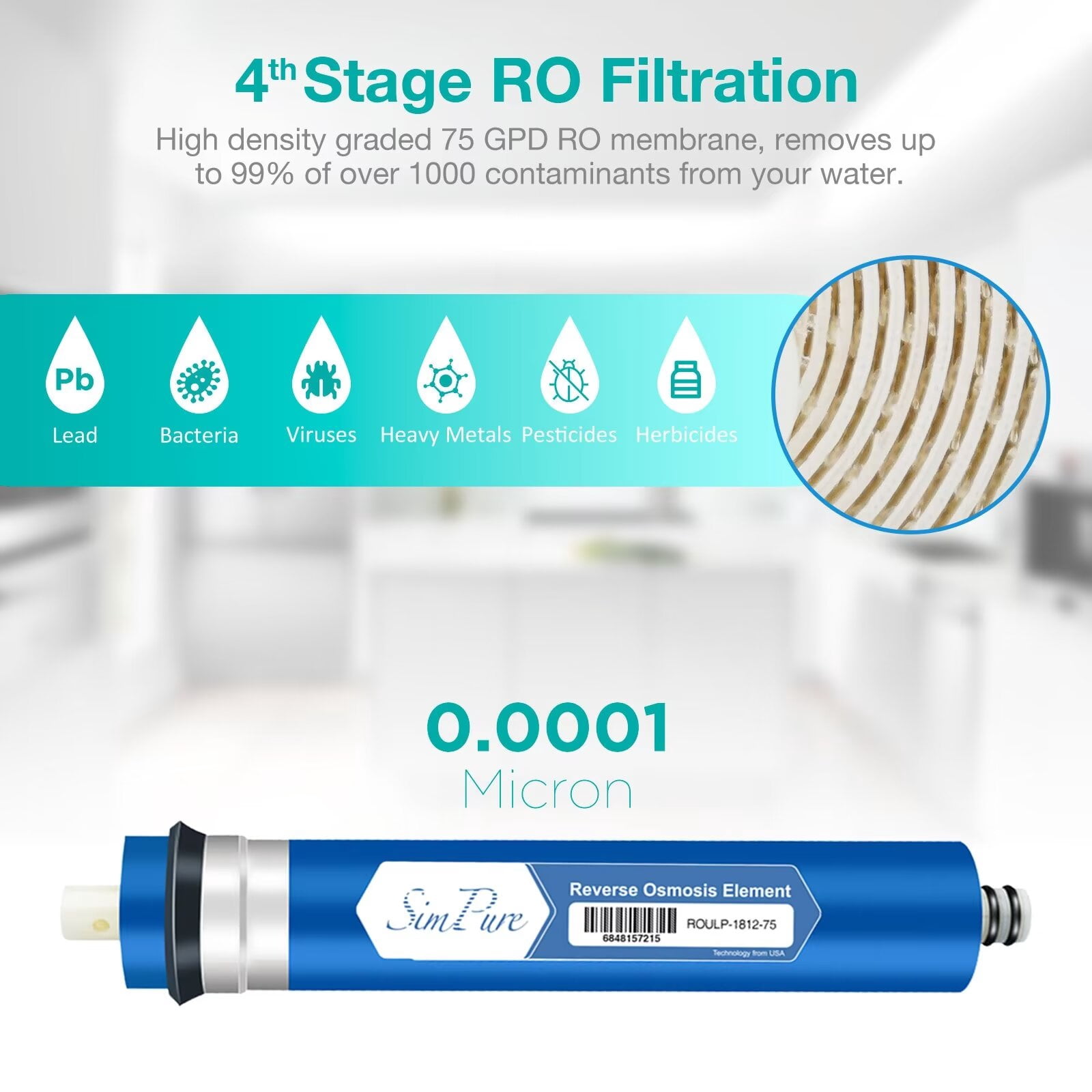 Reverse Osmosis Replacement Filter Set, SimPure RO Water Filter Cartridge Kit, 75 GPD | 5 Stage | 5pcs