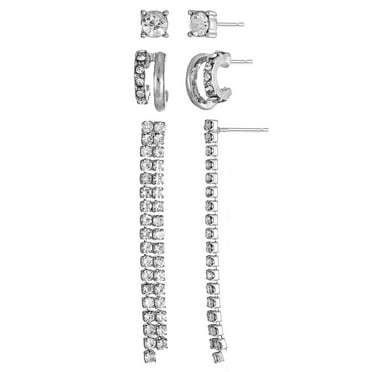 Time and Tru Women's Silvertone Earring Set, 3 Pairs