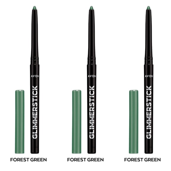 Avon Ultra Colour Glimmerstick Retractable Eyeliner, FOREST GREEN, Waterproof & Smudge-Proof Glide-On Eye Makeup, SET OF 3, 0.01 oz / 0.28 g Each