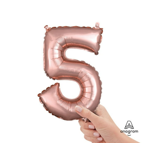 Anagram - 16 Number '5' Mylar Balloon - Rose Gold (Air-Filled)