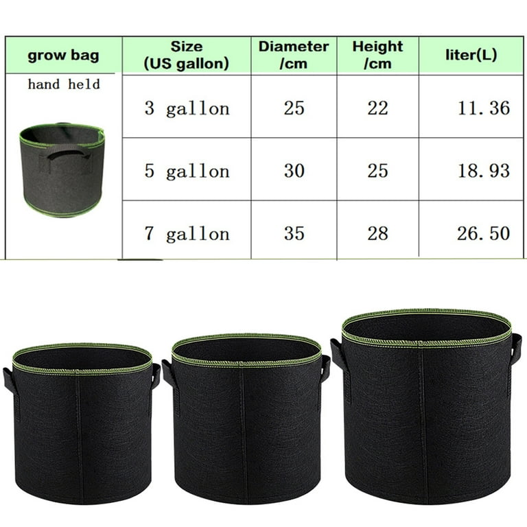 Elbourn 3Pack 5 Gallon Grow Bags Nonwoven Fabric Pots Grow Bags with  Handles,for Plant Training Fruits, Vegetables, and Flowers 