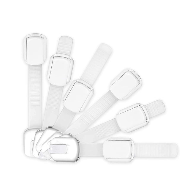 6 Pack Adjustable Reusable Child Safety Latches and Latches, Door Window, Cabinet, Toilet and Fridge, Child Safety Latches with Adhesive Pads, White