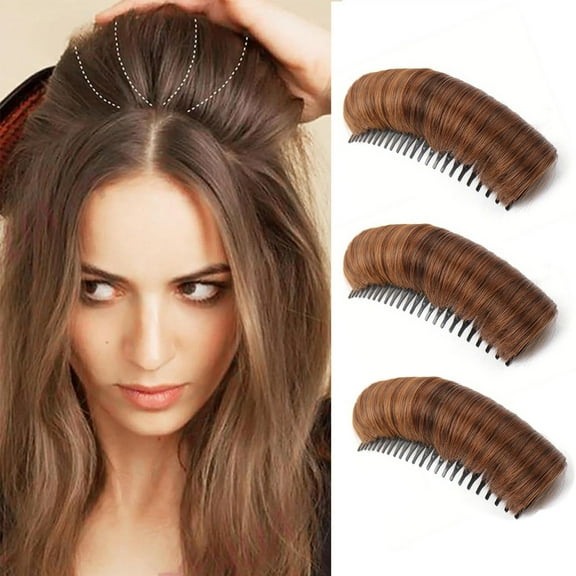 3Pcs Invisible Fluffy Hair Pad, Volume Fluffy Princess Styling Increased Hair Pad, Hair Bun Invisible False Hair Clip, Hair Bump Clip for Volume (Light Brown)