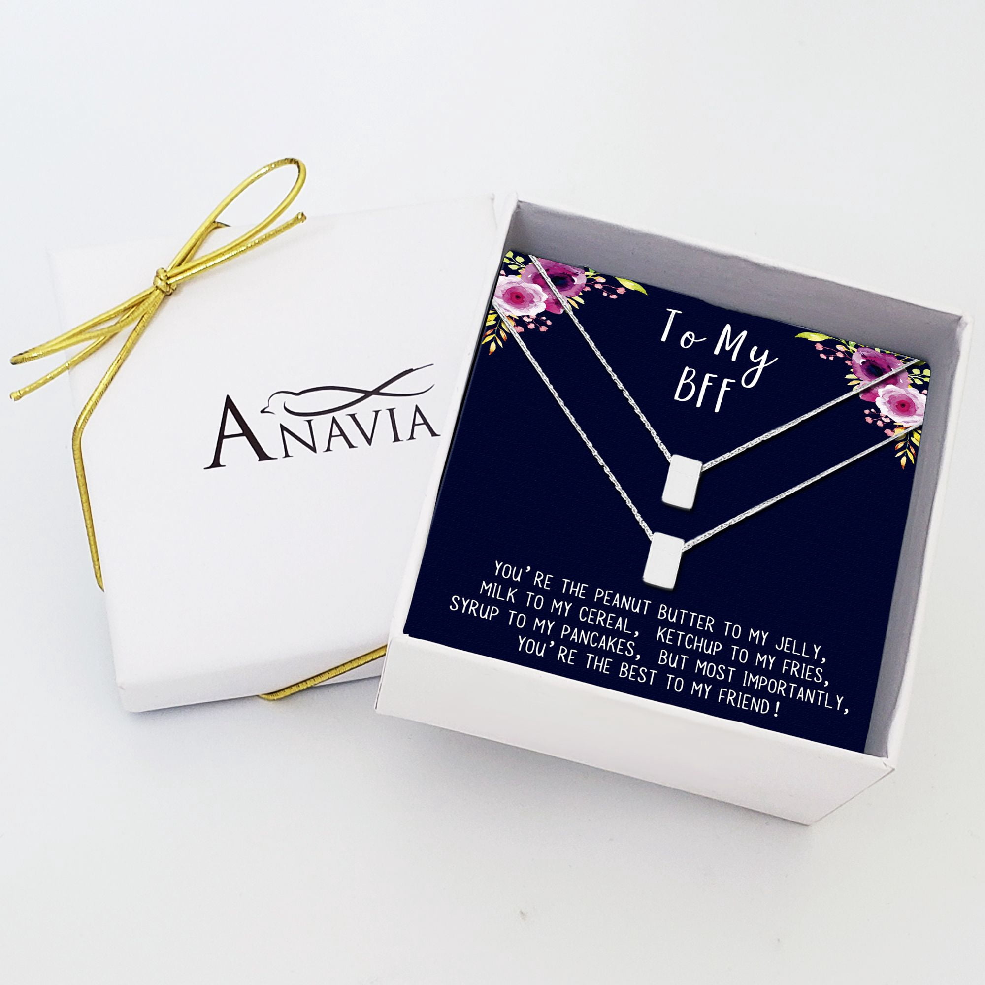 Anavia Best Friend Necklace, Friendship Jewelry, Best Friend Gifts, Gift for Friend, Birthday Gift, Christmas Gift for Her, Two Cube Necklaces with Wish Card -[Silver Charms]