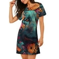 thumbnail image 2 of Honeii Colorful Flower Dog A Print Women's Loose Short Sleeve Nightgown, Soft Cotton Sleepwear, Comfy Loose Fit Pajama Dress for Sleep and Lounge, 2 of 6