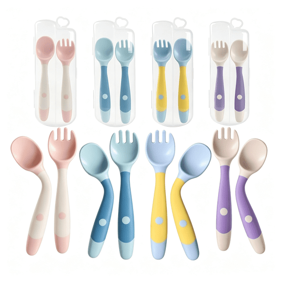 BPPEG Toddler Spoons,Bendable Training Baby Utensils Spoons and Forks Set for Self Feeding,Easy Grip &Amp; Dishwasher Safe Infant Utensils for Babies 6-12 Months (4 Pack)
