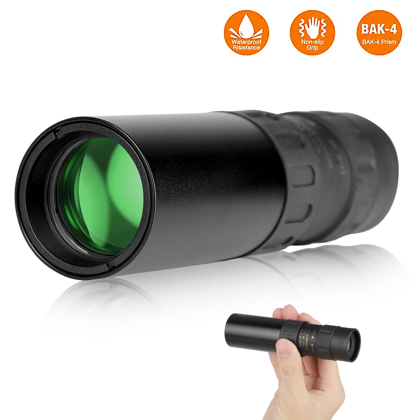 4K 10-300X40mm Super Teleobjetivo Zoom Telescopio monocular Lente Liviana Foco Prisma con Clip para tel/éfono Inteligente y tr/ípode para observar la Vida Silvestre al Aire Libre 10-300X40mm