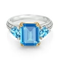 thumbnail image 2 of Gem Stone King 925 Sterling Silver and 10k Yellow Gold Swiss Blue Topaz 3 Stone Engagement Ring for Women (5.35 Cttw, Octagon Cut 10X8MM, Size 6), 2 of 4