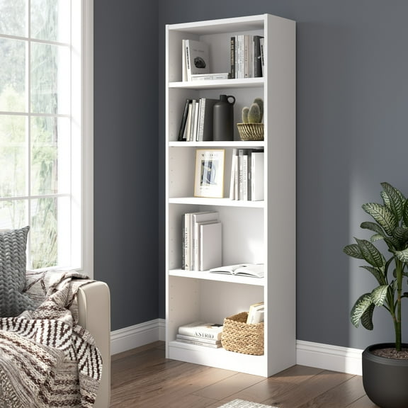 Universal 25W Tall 5 Shelf Bookcase in White - Engineered Wood