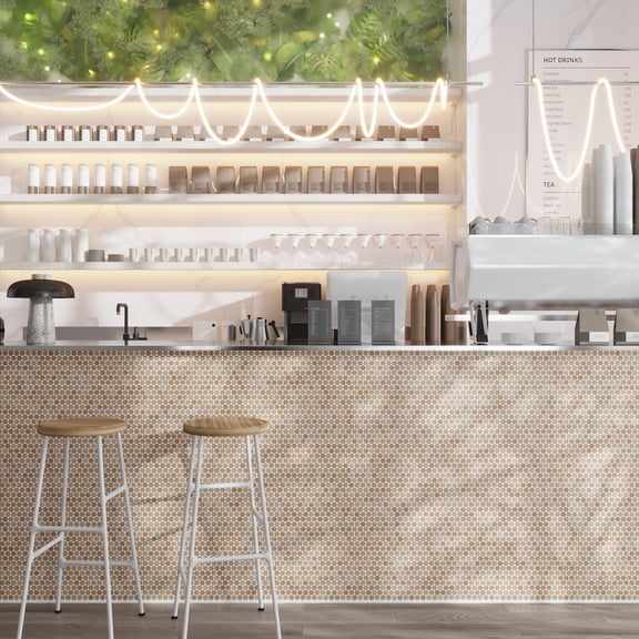 Lucenza 12x12 in. Clay Beige Matte Recycled Glass Penny Round Mosaic Wall and Floor Tile (10.56 sq ft/case, 12-Pack)