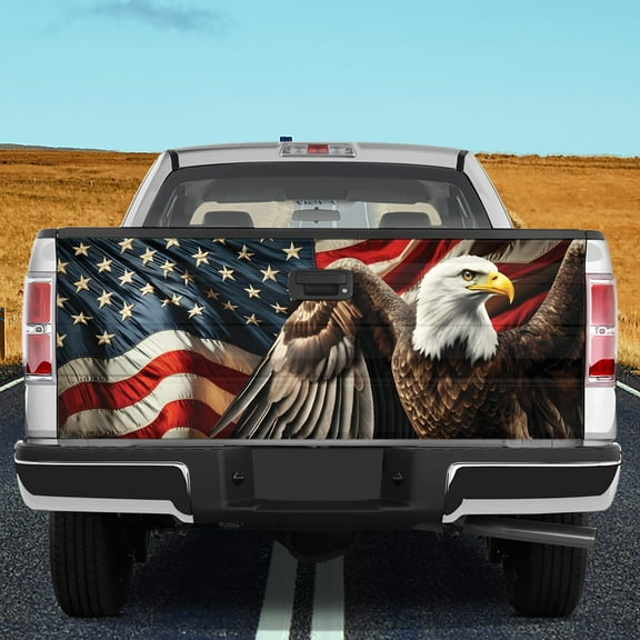 Lotusprinthandmade America Flag Eagle Tailgate Wrap 2 Sizes (24"x58"), america flag eagle tailgate wrap, bald eagle tailgate decal