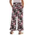 thumbnail image 2 of COEQINE Girls Ruffled Pants Elastic Waist Wide Leg Trousers Pants with Pockets Long Trousers Loose Fit Y2K Summer Outfits for 11-12 Years, Skull Floral Heart, 2 of 8