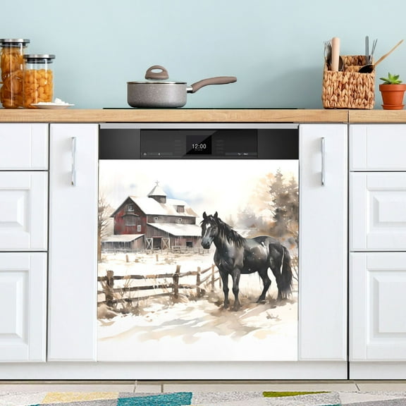 Horse Farmhouse Magnetic Dishwasher Cover Magnet Refrigerator Dishwasher Sticker Home Decorative Art Kitchen Panel Decal 23x26 Inch