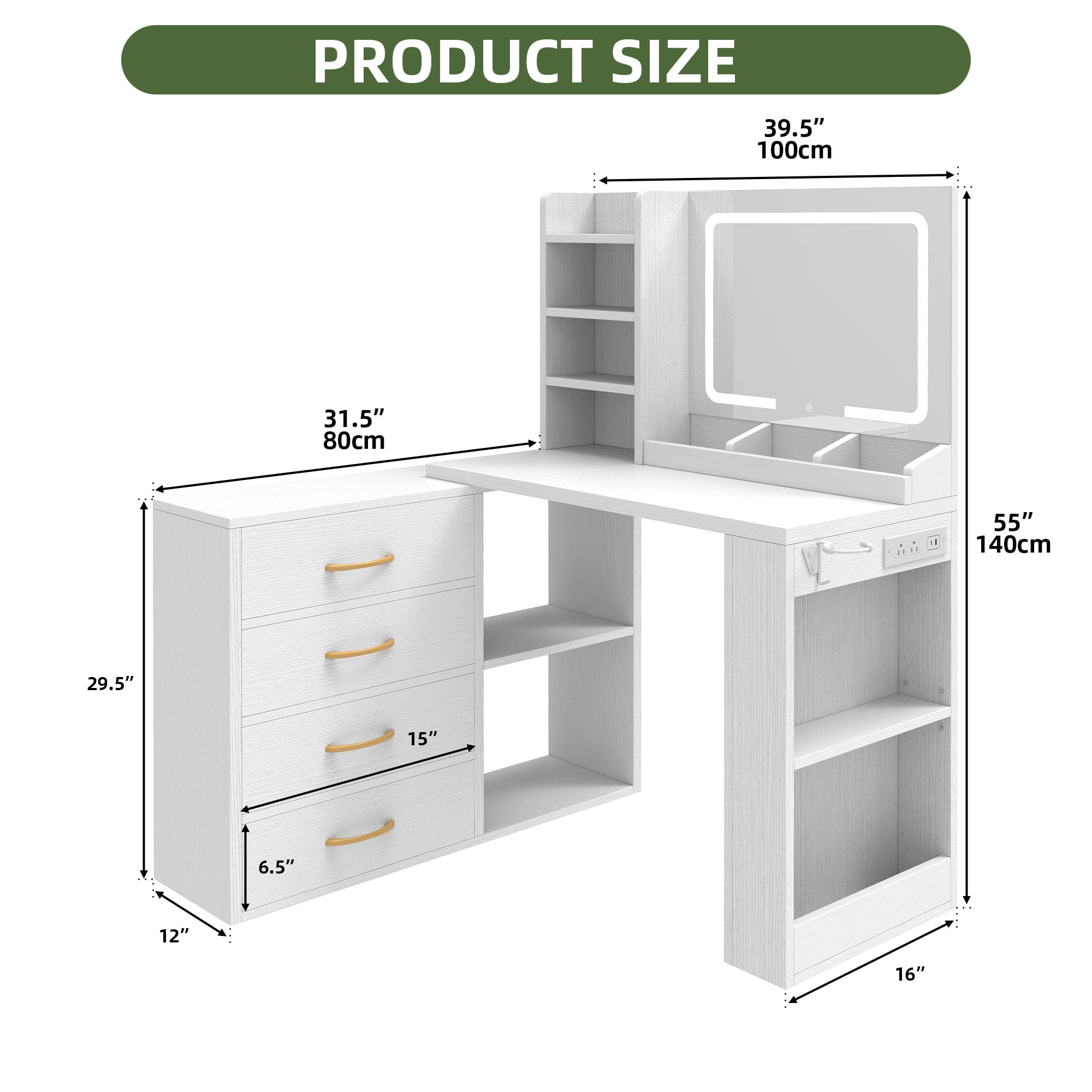 Uforic Makeup Vanity Desk with Mirror, 3 Lighting Modes, Charging Station, Storage Cabinet