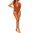 thumbnail image 2 of INSPIRE CHIC Women's One Piece V Neck Ruffled Swimwear Monokini Tummy Control Bathing Suit Brown XS, 2 of 5