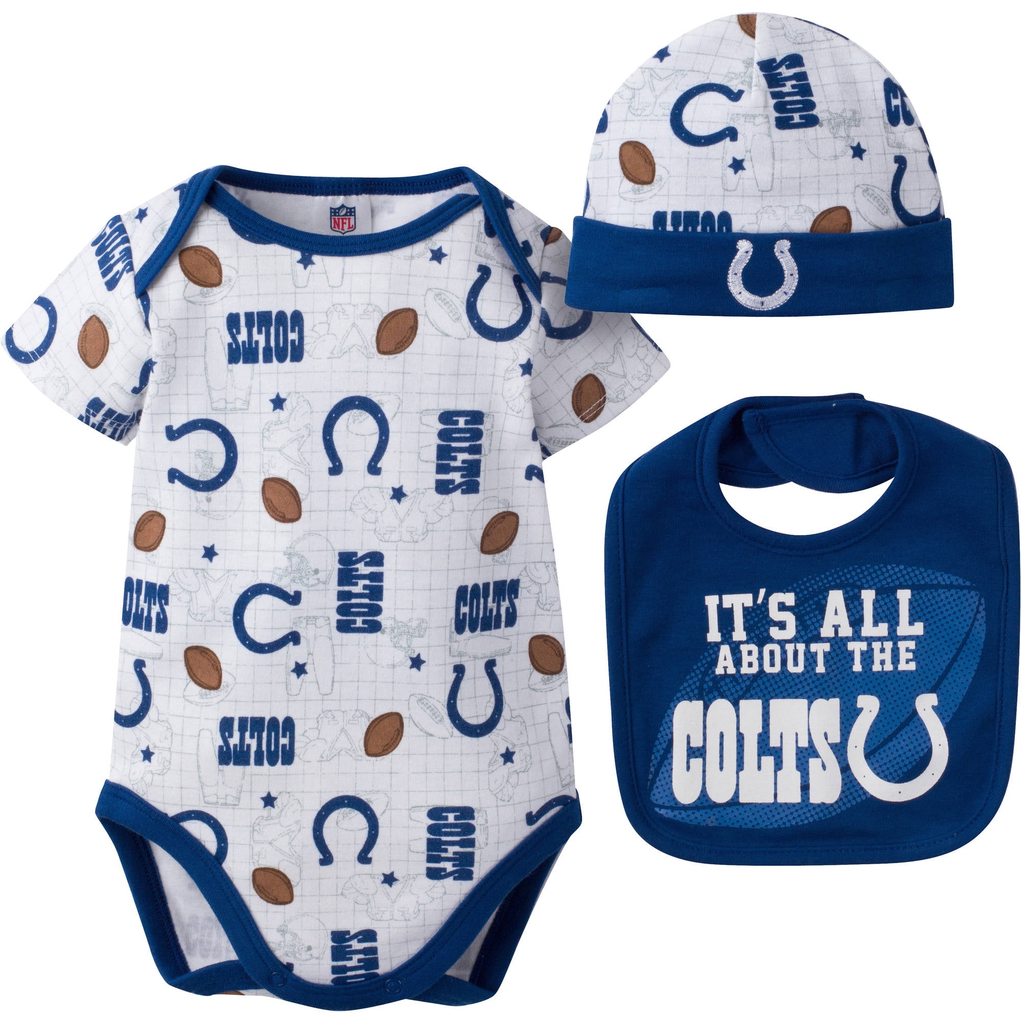 NFL Indianapolis Colts Baby Boys Bodysuit, Bib and Cap Outfit Set, 3