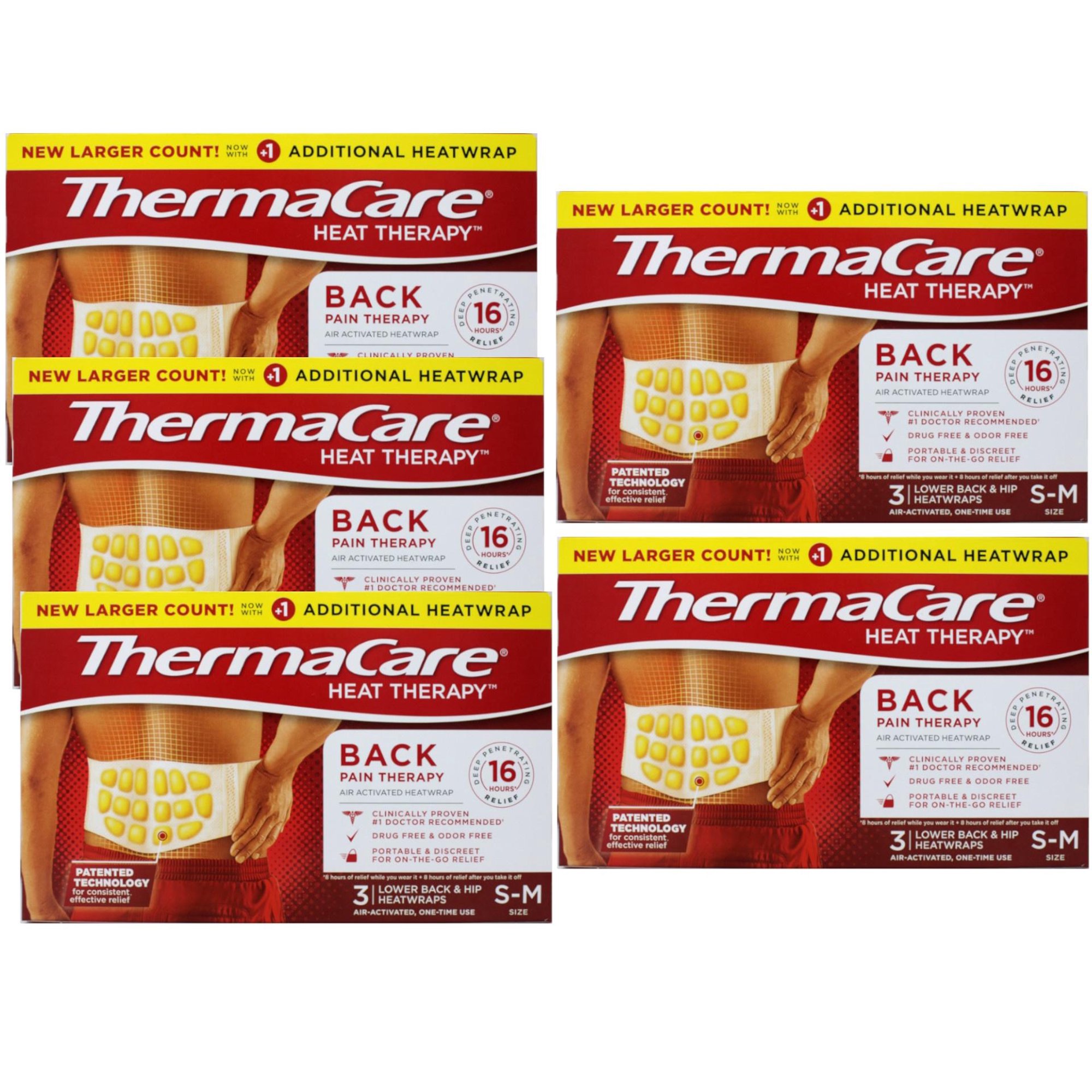 ThermaCare Back Pain Therapy Lower Back & Hip Small/Medium Pain Relief Heat Wraps, 3 Count - 5 Pack