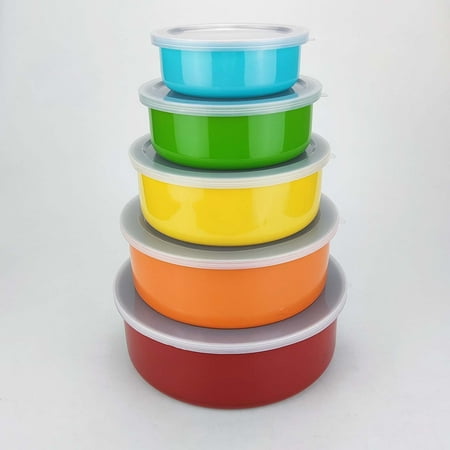 

Chailin 5 Pcs Stainless Steel Home Kitchen Food Container Storage Mixing Bowl Set Color Crisper Stainless Steel Round Five Piece Set With Lid Sealed Bowl