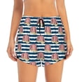 thumbnail image 2 of Goofa Popcorn On Blue Lines Printed Women 2 in 1 Running Shorts,Quick Dry Athletic Workout Shorts,High Waisted Athletic Shorts with Liner Pockets-, 2 of 9