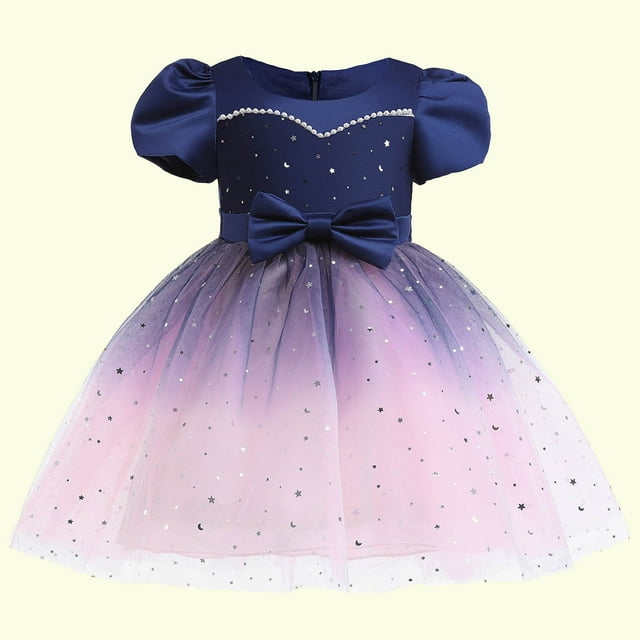 EGNMCR Robes de Soirée pour Femmes, Robes Formelles pour Femmes, Robes de Cocktail pour Femmes Robe Fille Tout-Petit Filles Filet Étoile Maille Imprimé Nœud Perle Robe de Fête d'Anniversaire Longues Robes Robe Fille