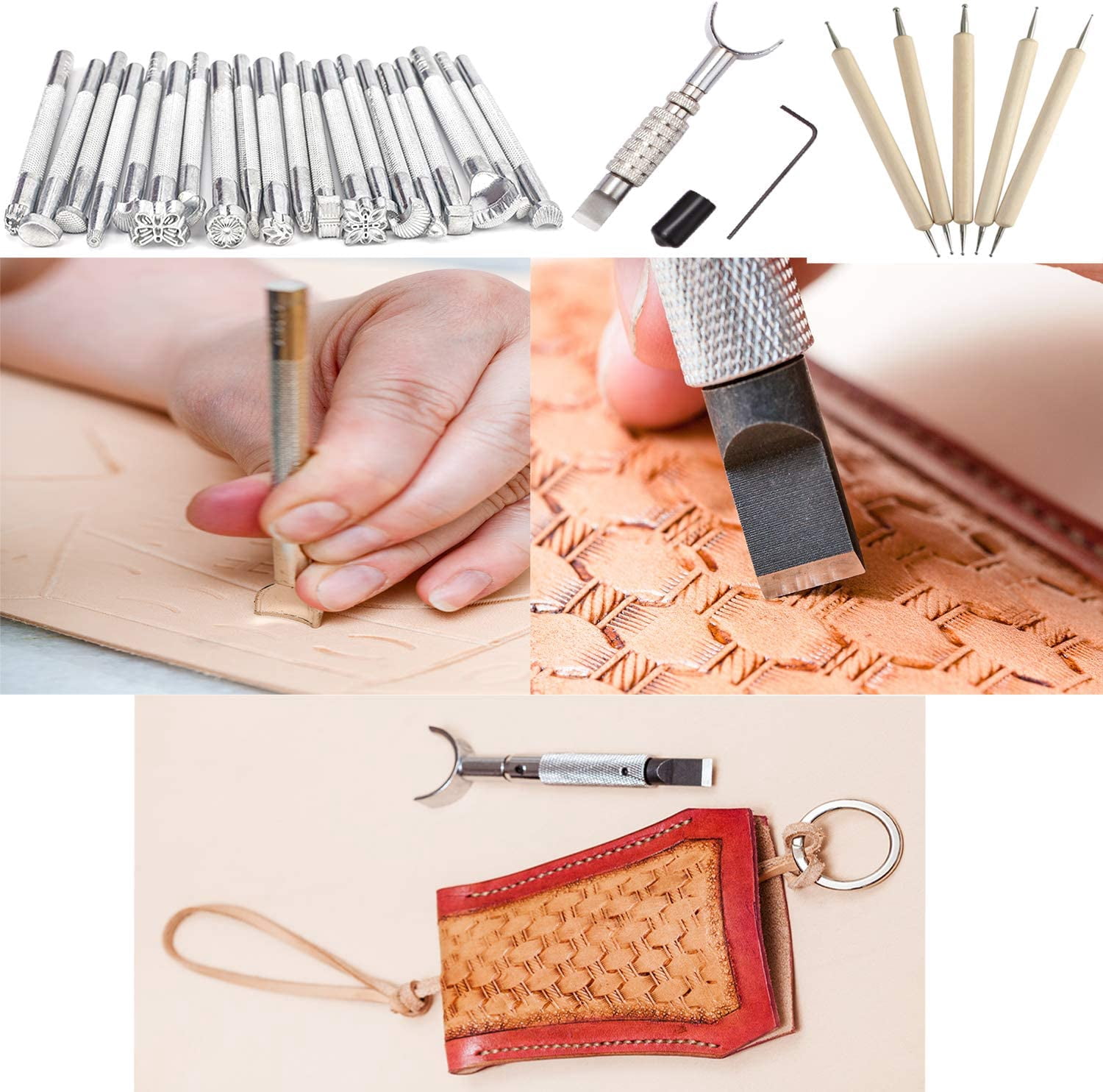 Leather Working Tools Kit with Custom Storage Bag Leather Stamping Tools Leathering Craft Making for Cutting Punching Sewing Carving Stamping
