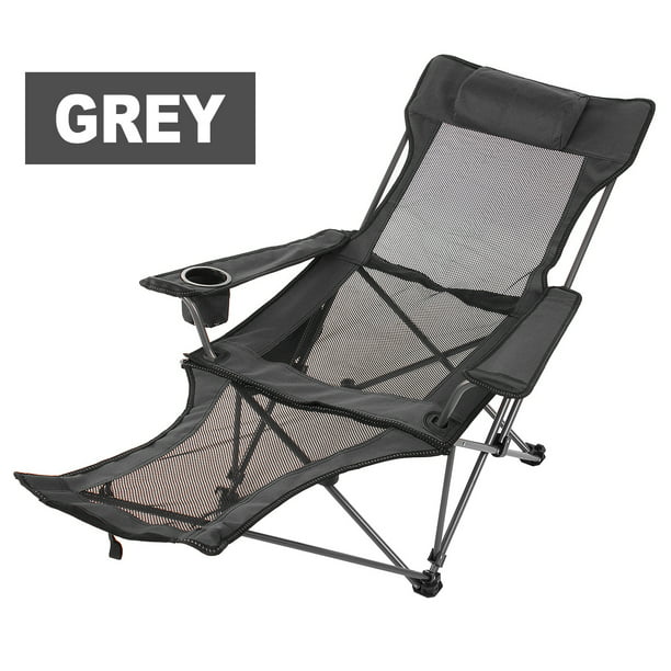 Camping Lounge Chair Portable Reclining, Reclining Folding Beach Chair With Footrest