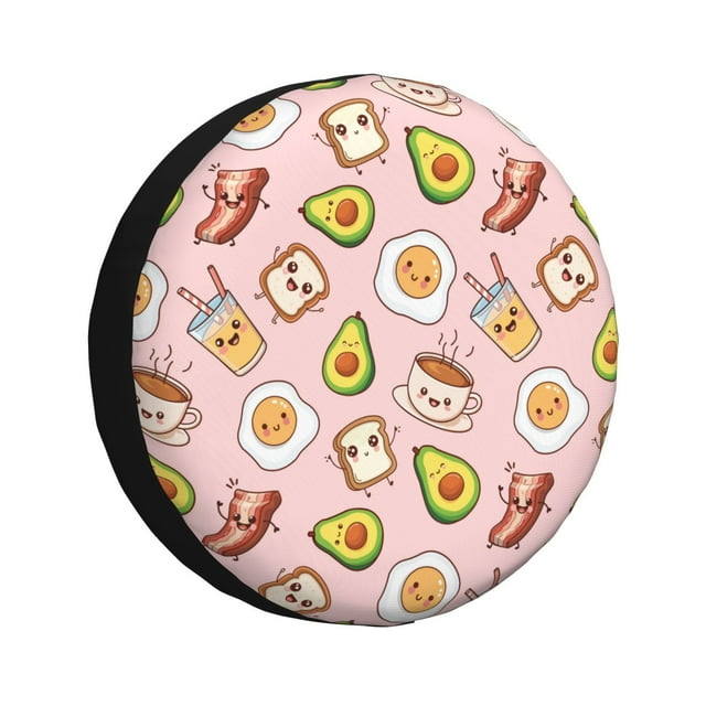 Fotbe Breakfast Funda de Llanta de Repuesto con Estampado, Engrosada, Ajuste Universal para Jeep, Remolque, RV, SUV, Camión-14 inch
