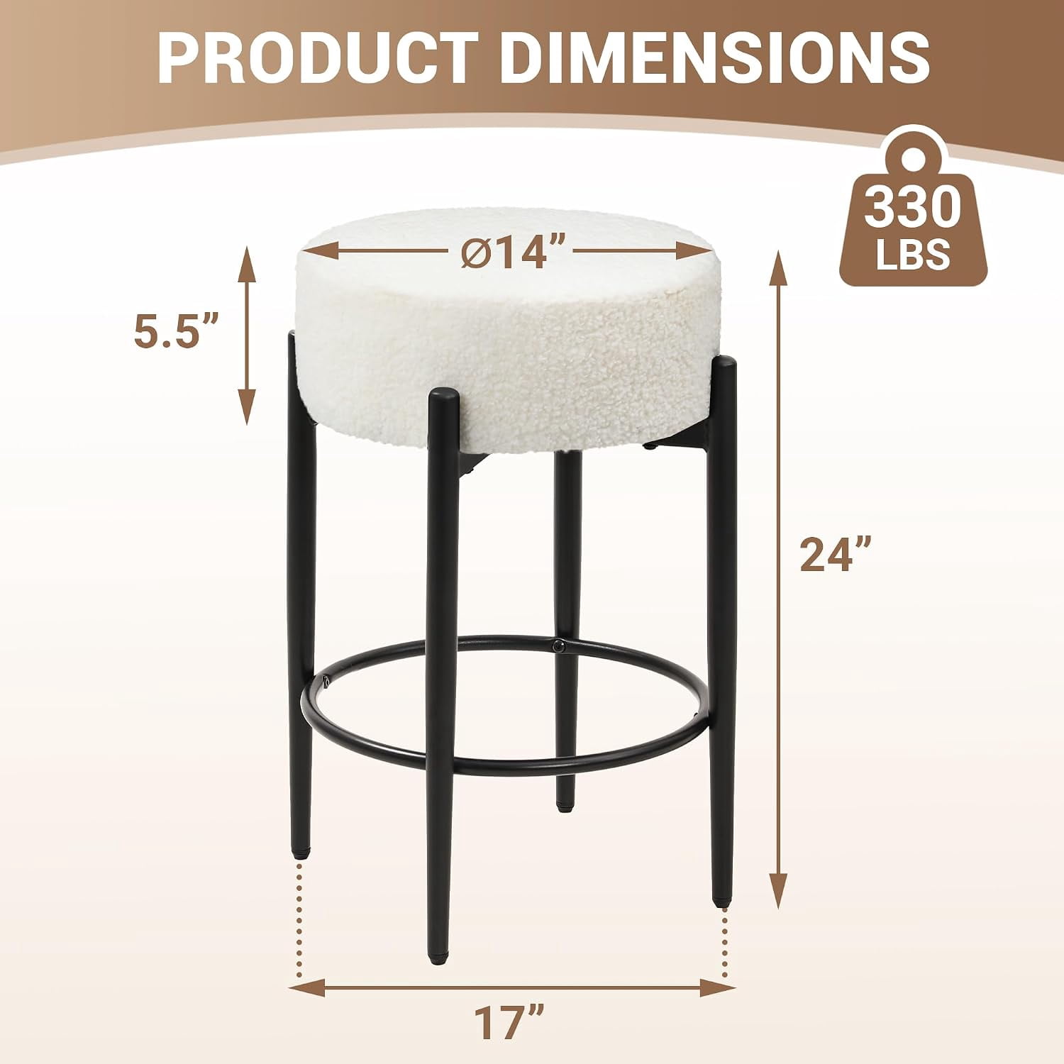 CLOUDREST PRO 24”Counter Height Bar Stools, Modern Velvet Bar Stools, Dinning Chair with Steel Legs for Kitchen Island - White, Set of 4