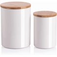 thumbnail image 1 of Kitchen Ceramic Food Storage Containers Set, Stackable Canisters for Countertop with Airtight Boomboo Lids for Serving Ground Coffee, Tea, Sugar, Salt and More- Set of 2 (White), 1 of 6