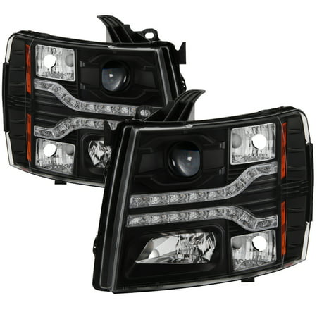 For 07-13 Chevy Silverado 1500 Sonar DRL LED Projector Headlights (Black)